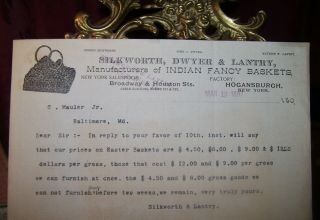 Rare 1897 Letterhead & Letter Of Mohawk Indian Baskets Hogansburgh,  N.  Y