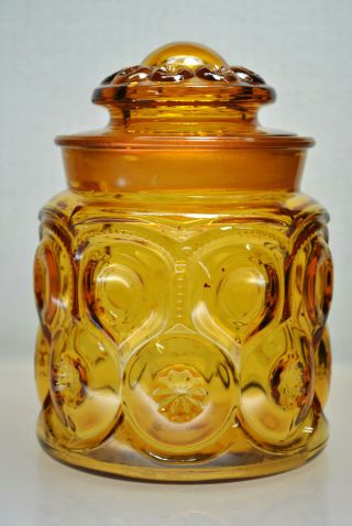 VINTAGE L.  E.  SMITH SET OF (3) AMBER CANISTER JARS MOON & STARS GROUND LID & RIMS 8