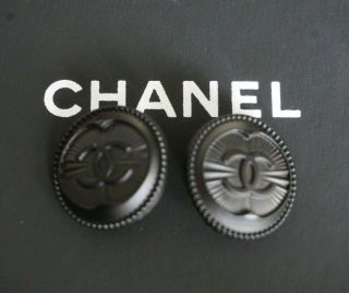 Vintage Chanel Buttons Set Of 2 Cc Logo 20 Mm Black Color Made In France