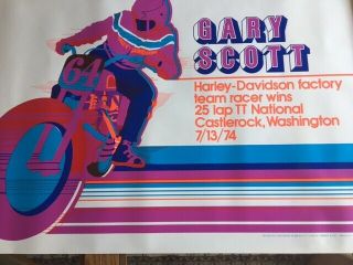 Harley Davidson Oem Printed Poster Gary Scott @ Castlerock 1974 24 " X 36 "