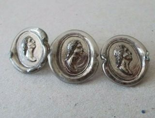 Vintage Glass Buttons Bimini Style Cameo Hand Pressed Neo - Classical