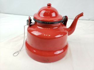 Emailul Fine Enamelware Vintage Style Red & Black Enamel Tea Kettle Coffee Pot