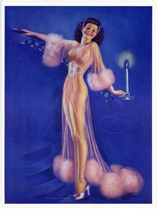 1940s Billy Devorss Pin - Up Print Art Deco Hottie Bids You Goodnight Sweetheart