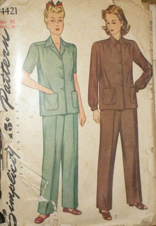 Vintage 40s Simplicity 4421 Maternity Pants Suit Pattern 34b Sz 16 Unc