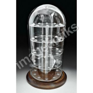 50 Thimble Glass Dome Display Case With Walnut Wood Base And 5 Plexi Shelves