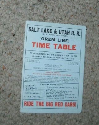 Salt Lake & Utah Railroad Timetable Feb.  10,  1938 Scarce