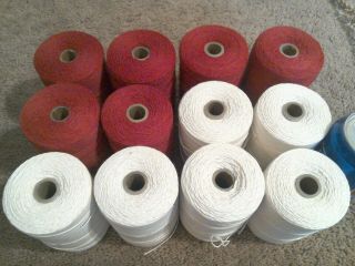 12 Spools Of Warp Thread For Weaving Loom White Red/maroon