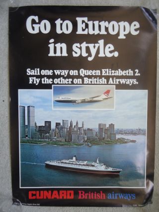 Cunard Line / British Air - Qe2 / Queen Elizabeth 2 - Poster - 1970 