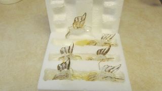 Set Of 6 Clear Crystal Glass Hummingbird Ornaments With Gold Trim
