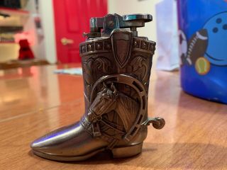 Vintage Silver Metal Old Western Horse Cowboy Boot Lighter