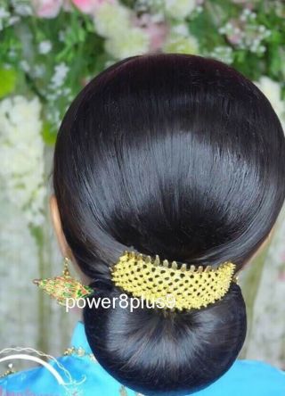 Women Hair Stick Barrette Bun Gold Pin Clip Accessories Thai Wedding Dress Show