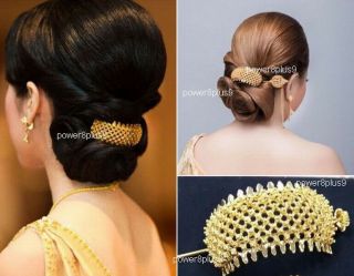 Women Hair Stick Barrette Bun Gold Pin Clip Accessories Thai Wedding Dress Show 2