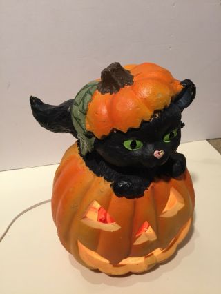 Rare Light Up Jack - O - Lantern Pumpkin w/ Black Cat Cord 1996 7