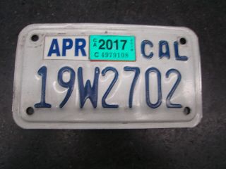 California Motorcycle License Plate,  19w2702,  April 2017,  Paint,