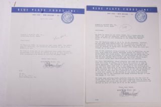 1940 Lamson Goodnow Blue Plate Foods Inc Orleans La Letters Ephemera P668b
