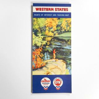 Vtg 1958 Chevron Western U.  S.  Gas Service Station Road Map Yosemite Fishing