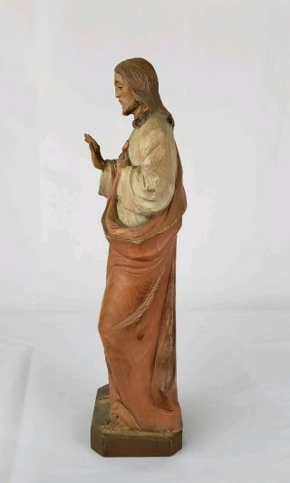 ANTIQUE CARVED POLYCHROME SACRED HEART OF JESUS CARVING STATUE RELIGIOUS ICON 3