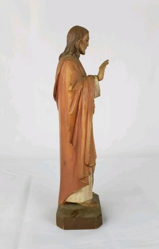 ANTIQUE CARVED POLYCHROME SACRED HEART OF JESUS CARVING STATUE RELIGIOUS ICON 6