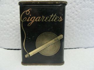 Antique Rare Black Slide Top Art Deco Cigarette Storage Tobacco Tin