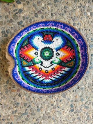 Incredible Mexican Huichol Beaded Bowl Using Glass Beads,  By Santos,  Pp895