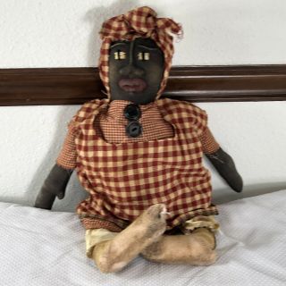 Primitive Folk Art Rag Doll Black African Americana Distressed Country Chic 19”