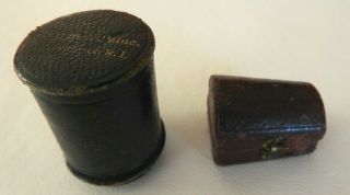 2 Vintage Leather Thimble Thread Trunk Holders Advertising