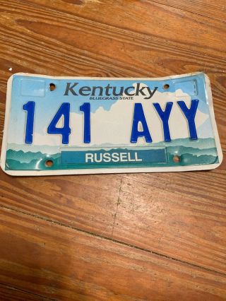 Kentucky / Russell County License Plate 141 Ayy Bluegrass State