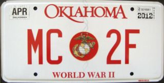 Oklahoma World War Ii Usmc License Plate
