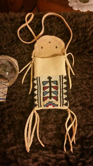 Beaded Medicine Bag Mountain Man Rendezvous Strike - a - Lite Pouch Dragonfly 3
