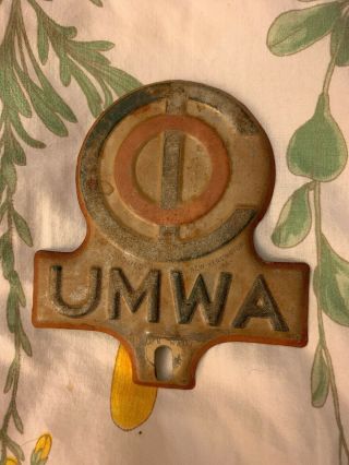Vintage Umwa United Coal Mine Workers Gas Oil License Plate Topper Emblem