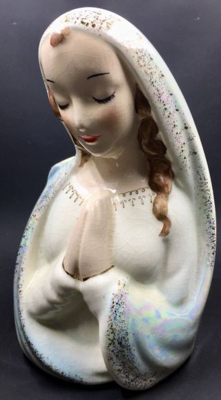 Vintage Madonna Virgin Mary Vase Planter Hand Painted Face 8”