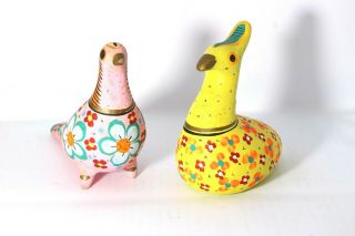 Mexican Tonala Dove Quail Birds,  Pottery Hand Painted Bright Colors