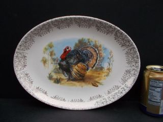 Thanksgiving Turkey Platter 22K Gold Rim 13.  5 