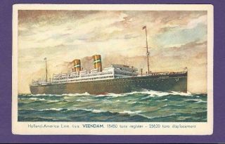 Tss Veendam @ Sea Color Postcard - Holland America Line