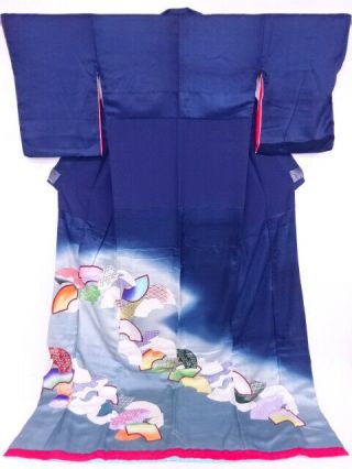 80369 Japanese Kimono / Antique Hikizuri / Jigami With Classical Pattern
