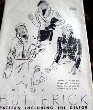 Lovely Vtg 1930s Jackets Butterick Sewing Pattern Bust 40