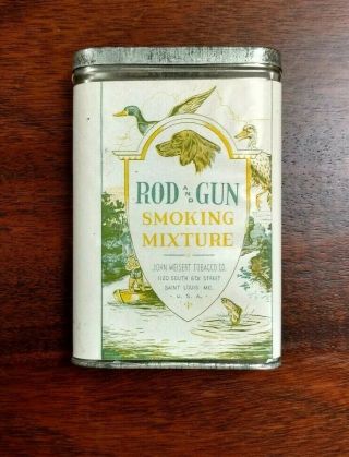 Vintage Tin Can Paper Label Advertising Rod And Gun Smoking Pipe Tobacco Mixture