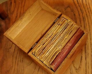 Vintage Weis Dovetail Oak Wood Recipe Box File Box W/ Dividers Massive Recipes