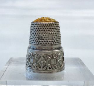 Vintage Sterling German Thimble With Yellow Glass Top