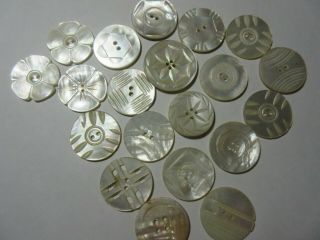Vintage Antique Mother Of Pearl Shell Carved Buttons