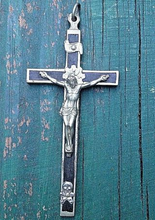 ☞ Antique Ebony Nun Pectoral Crucifix Cross W/skull Crossbones Memento Mori