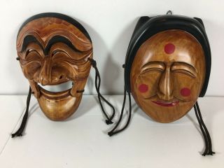 Korean Masks Yangban Punae Bune Dance Theater Pair Handmade Wooden Wall Hanging
