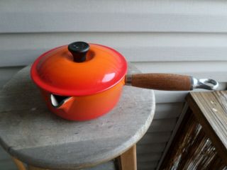 Le Creuset Flame Orange Enamel Cast Iron 16 Sauce Pan Pot W Cover
