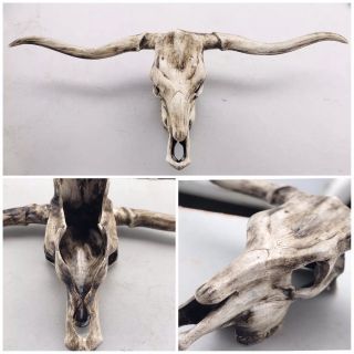 Longhorn Steer Skull Horns Cast Aluminum Metal Art 28 " Cow Horns Sculpture
