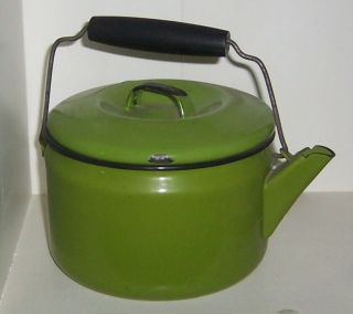Vintage Green Graniteware Enamelware Tea Kettle Teapot W/bail Handle