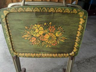 Vintage 70s Tv Trays With Cart