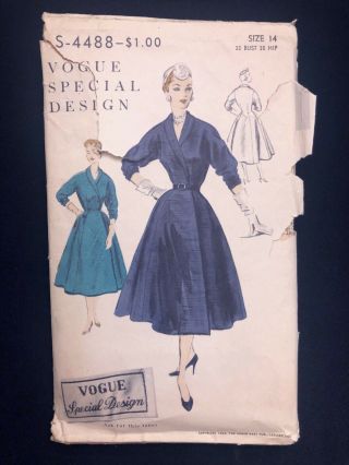 1950s Vintage Vogue Special Design Sewing Pattern S - 4488 Coat / Coat Dress Sz 14