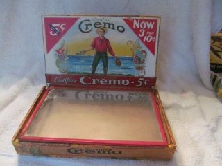 Vintage Cremo 5 Cents,  Cigar Box With Glass Lid