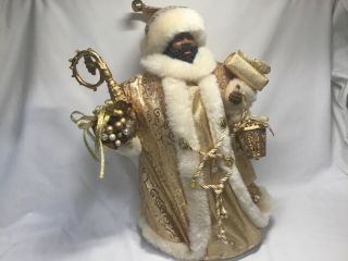 17” Golden African American Christmas Santa Figure - Table Piece - Tree Topper