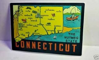 Connecticut Vintage Style Travel Decal / Vinyl Sticker,  Luggage Label